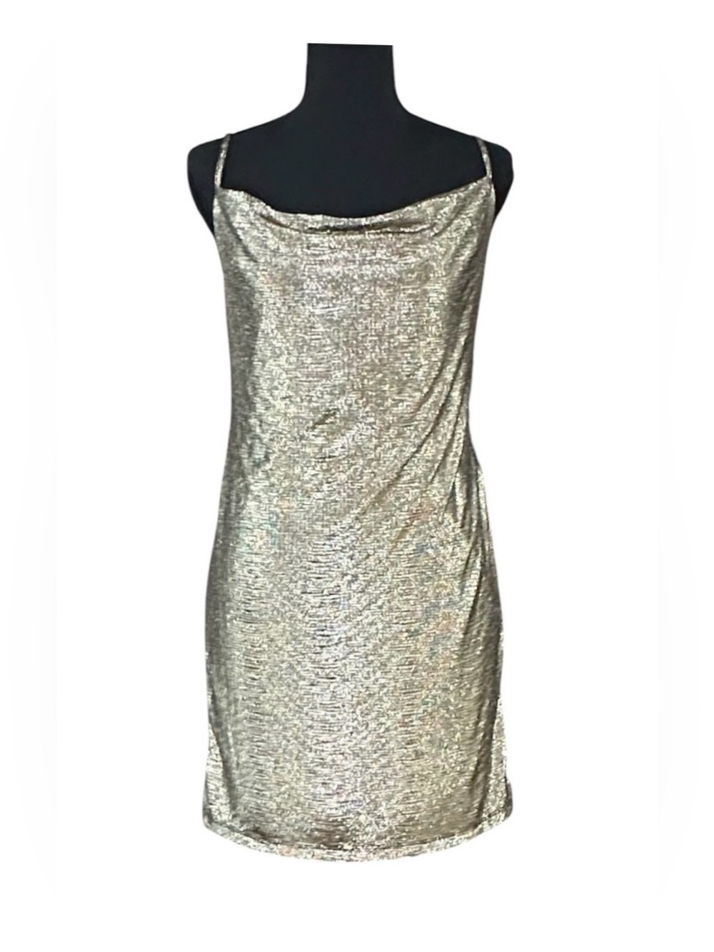 Forever 21. Metallic Gold Cowl Neck Mini Dress